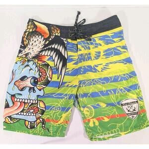 Ed Hardy swim trunks men size xl 36 eagle serpent tattoo print VTG  board shorts